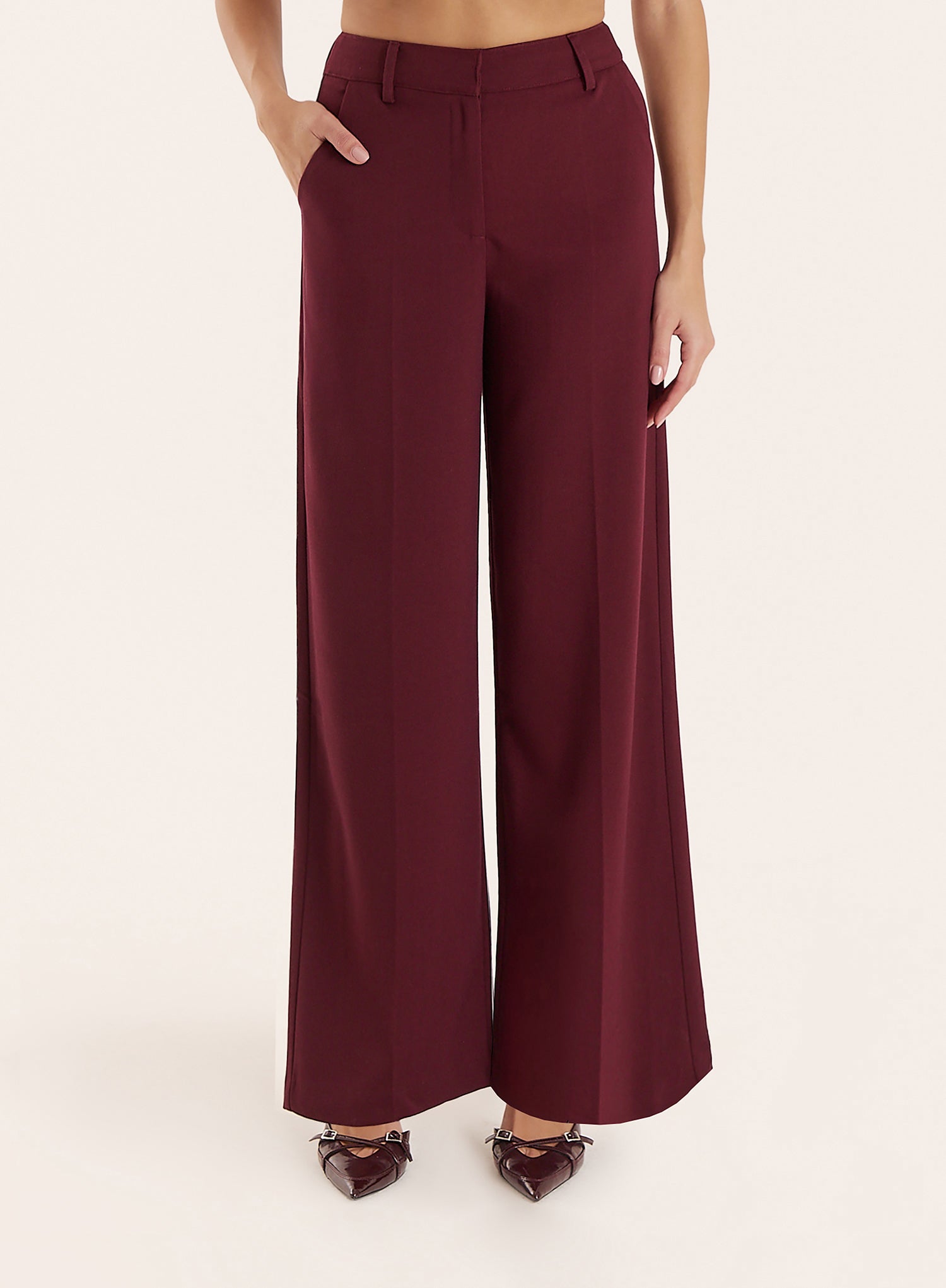 Burgundy Tailored Wide Leg Trousers
